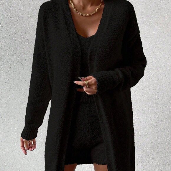 Black Casual Women's V-Neck Knit Cardigan Sweater - Picture 4 of 7